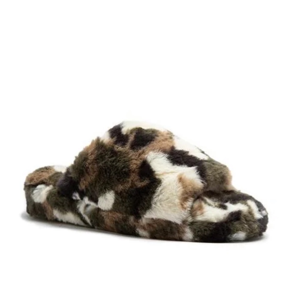 WOMEN’S CAMOUFLAGE SLIPPERS FAUX FUR SLIDES 5 10